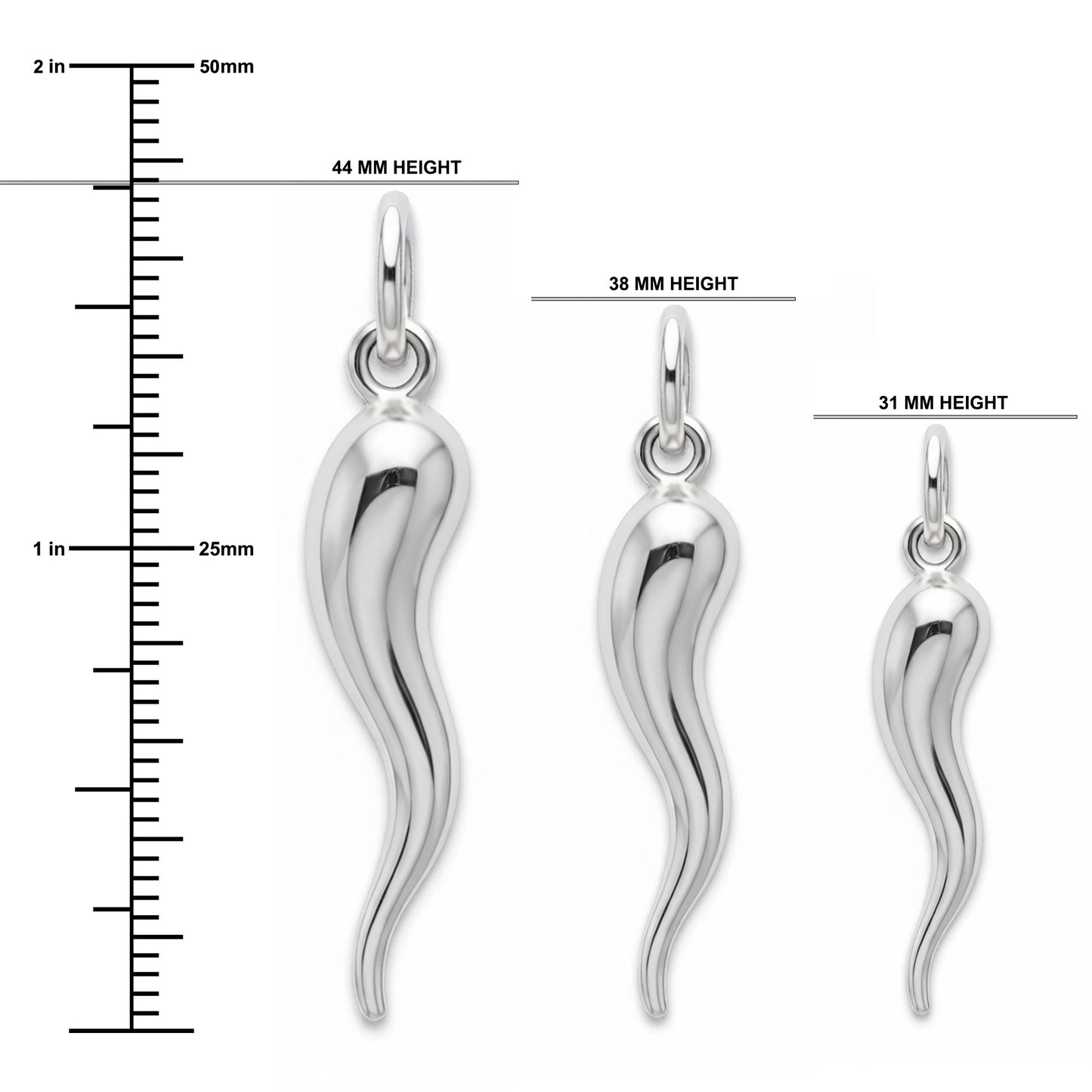 Italian Horn Charm Pendant - 925 Sterling Silver - Dangle Charm - Cornicello Pendant - Good Luck