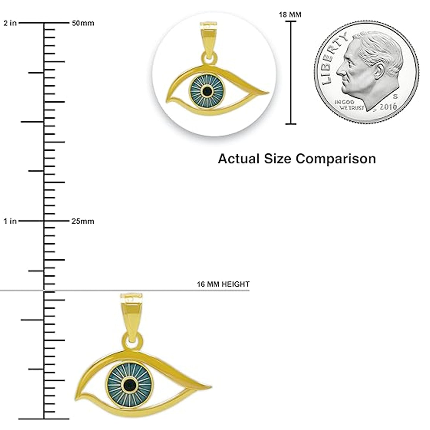 gold evil eye pendant sizing chart
