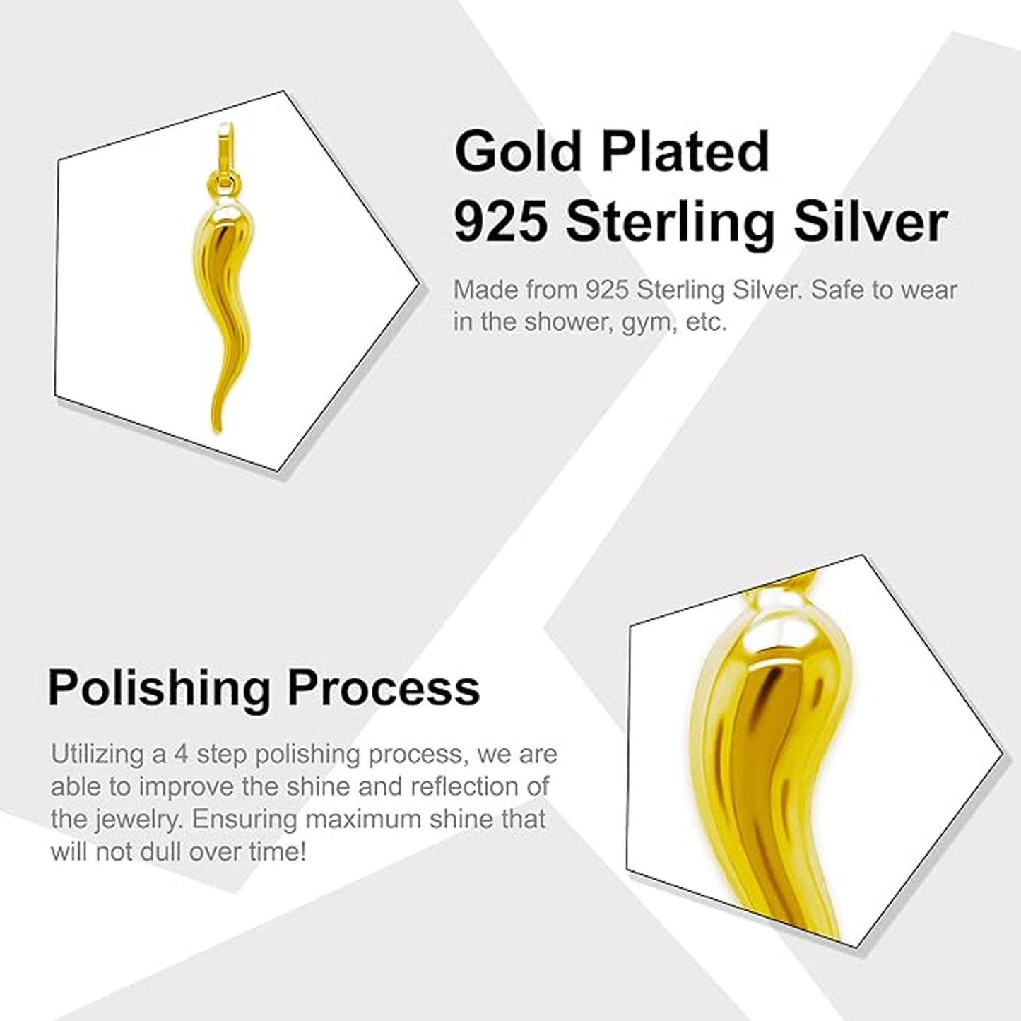 Italian Horn Charm Pendant - Gold Plated 925 Sterling Silver - Dangle Charm - Cornicello Pendant - Good Luck (Copy)
