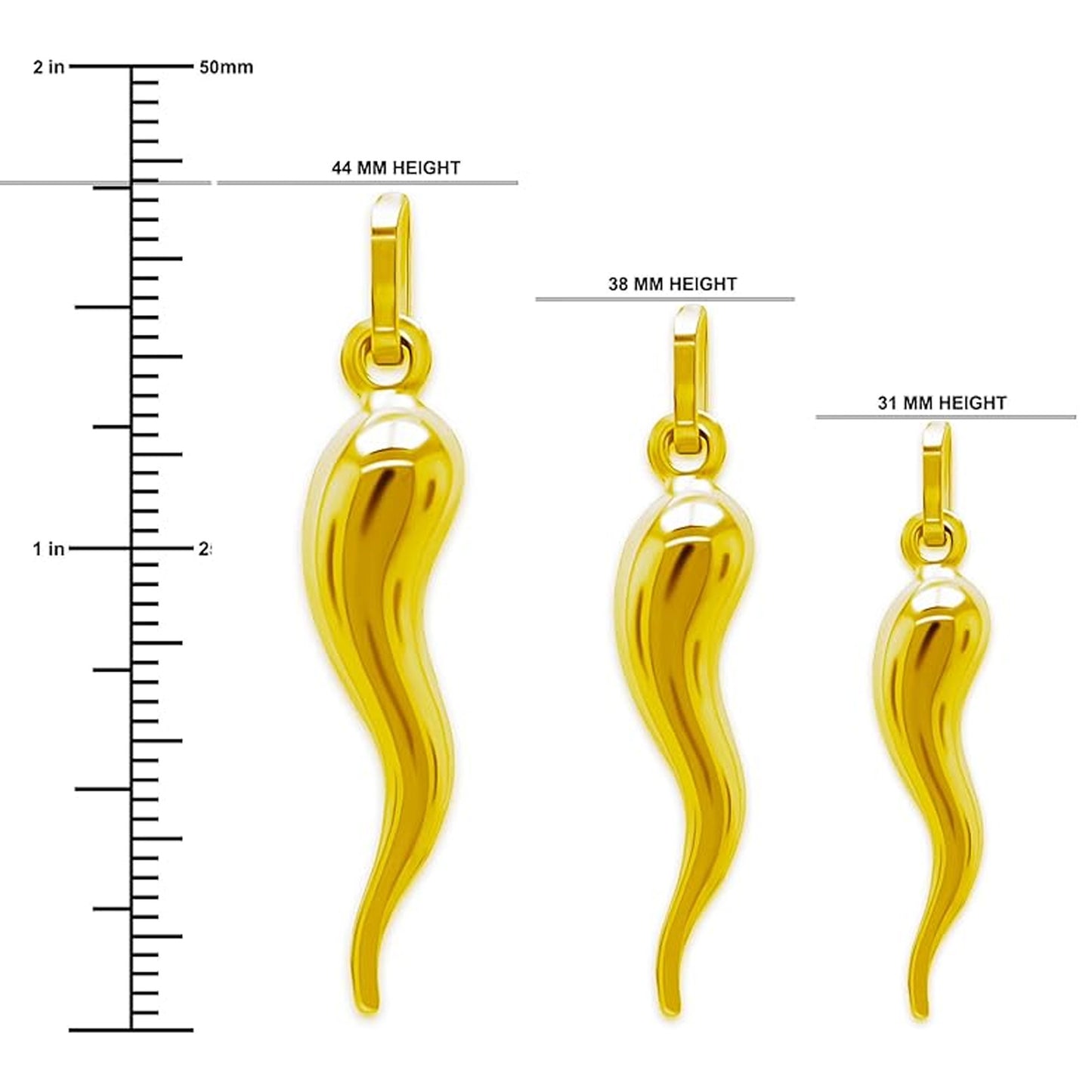 Italian Horn Charm Pendant - Gold Plated 925 Sterling Silver - Dangle Charm - Cornicello Pendant - Good Luck (Copy)