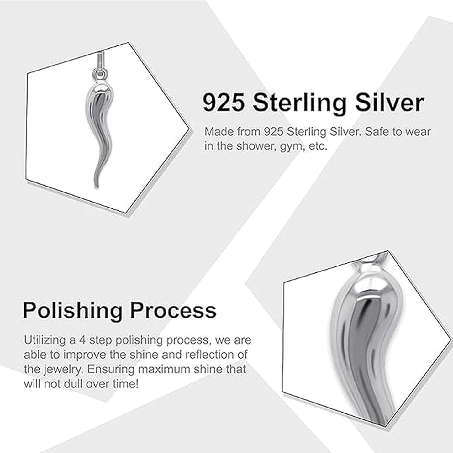 Italian Horn Charm Pendant - 925 Sterling Silver - Dangle Charm - Cornicello Pendant - Good Luck
