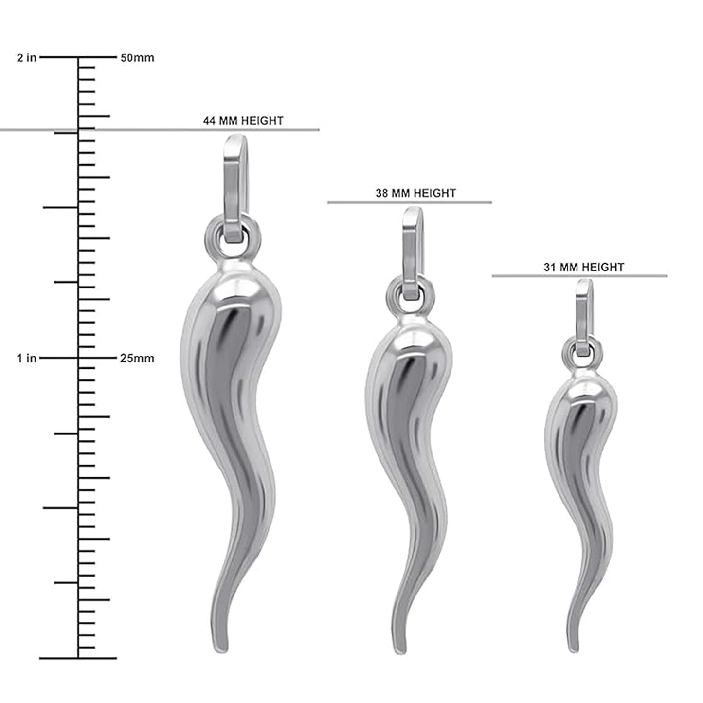 Italian Horn Charm Pendant - 925 Sterling Silver - Dangle Charm - Cornicello Pendant - Good Luck