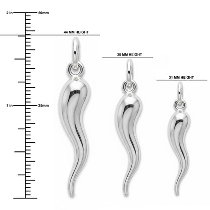 Italian Horn Charm Pendant -  925 Sterling Silver - Dangle Charm - Cornicello Pendant - Good Luck