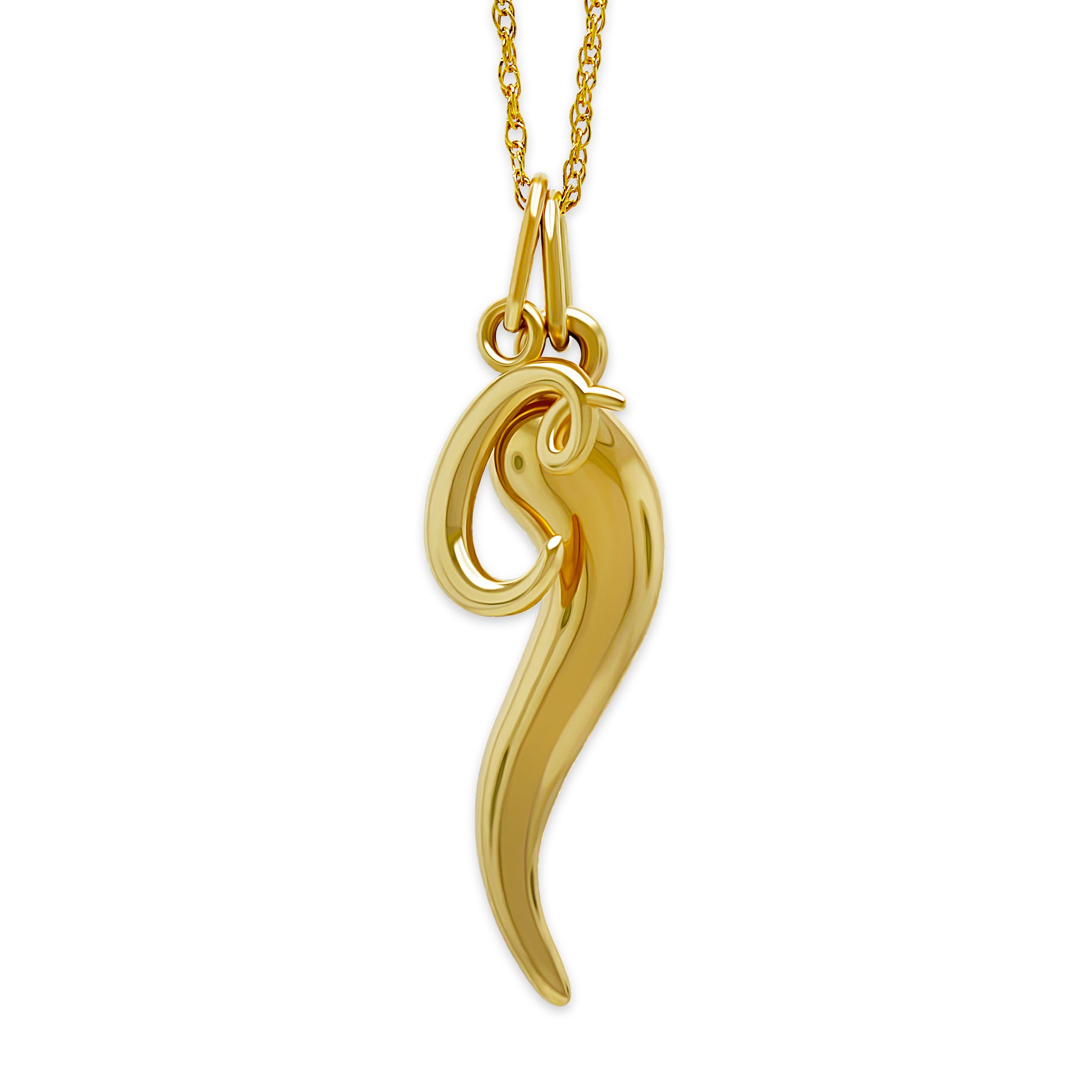 gold Italian horn pendant with gold initial charm  