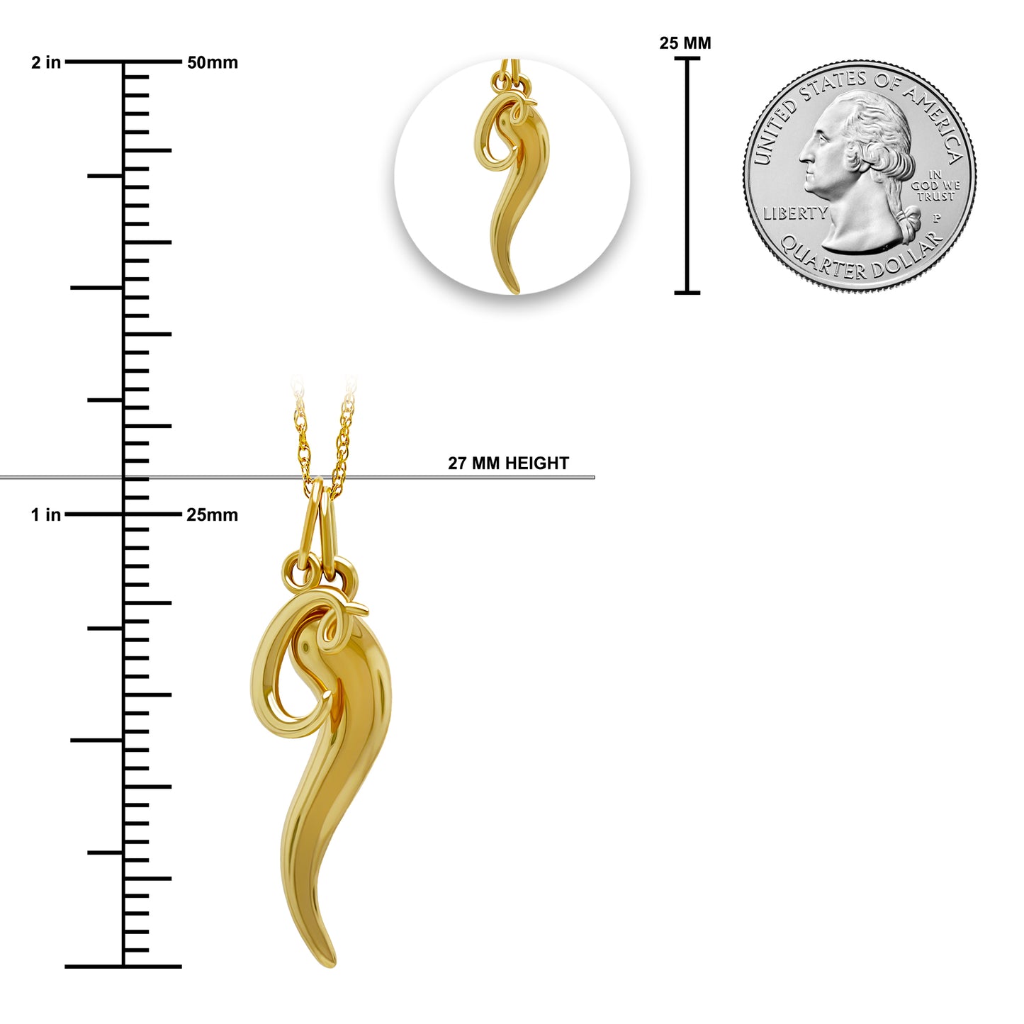 Gold Italian Horn Pendant with Initial Pendant