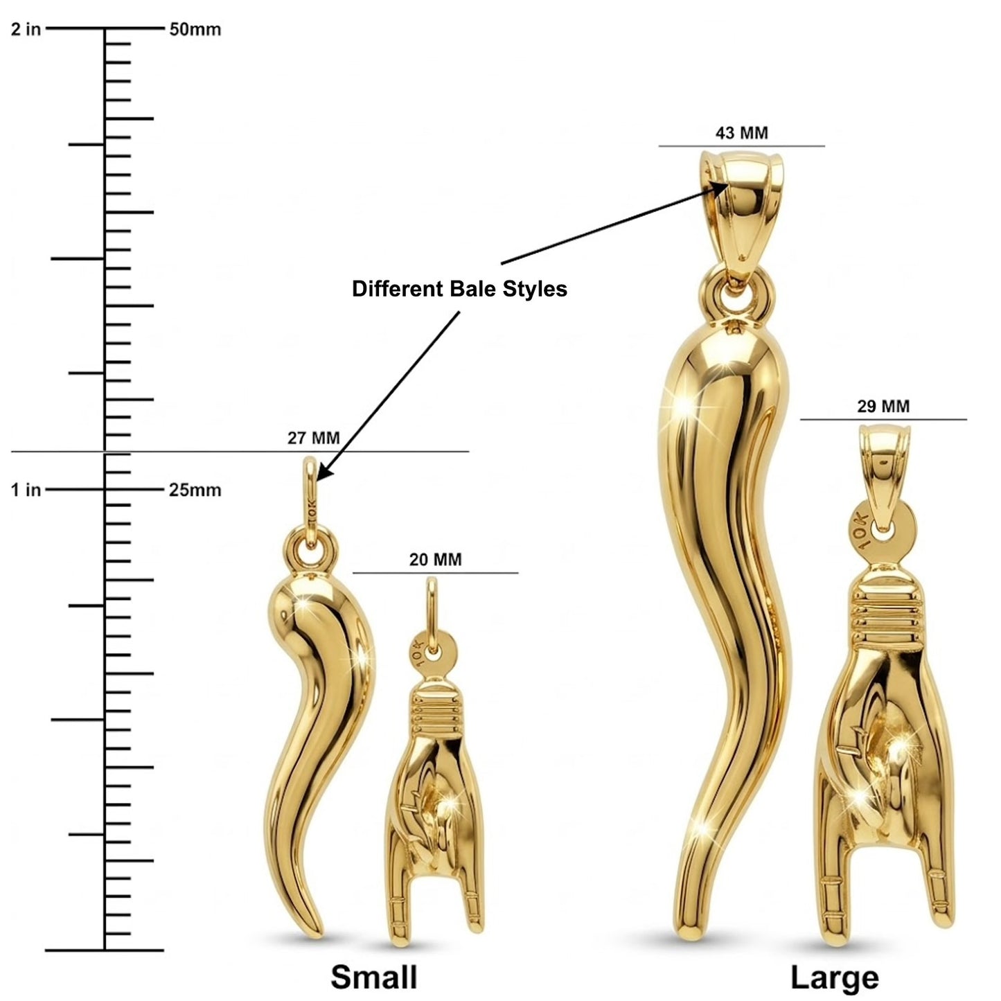 Gold Italian Horn with Hand Sign Pendant
