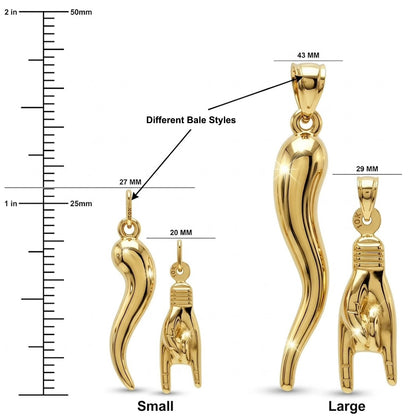Gold Italian Horn with Hand Sign Pendant
