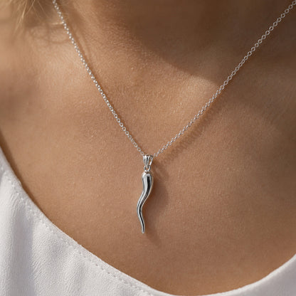 Italian Horn Charm Pendant -  925 Sterling Silver - Dangle Charm - Cornicello Pendant - Good Luck