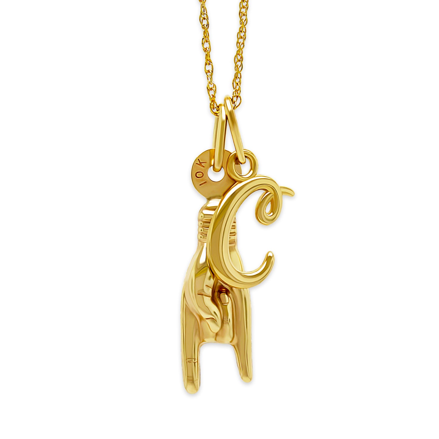 Gold Hand Sign Charm with Initial Pendant