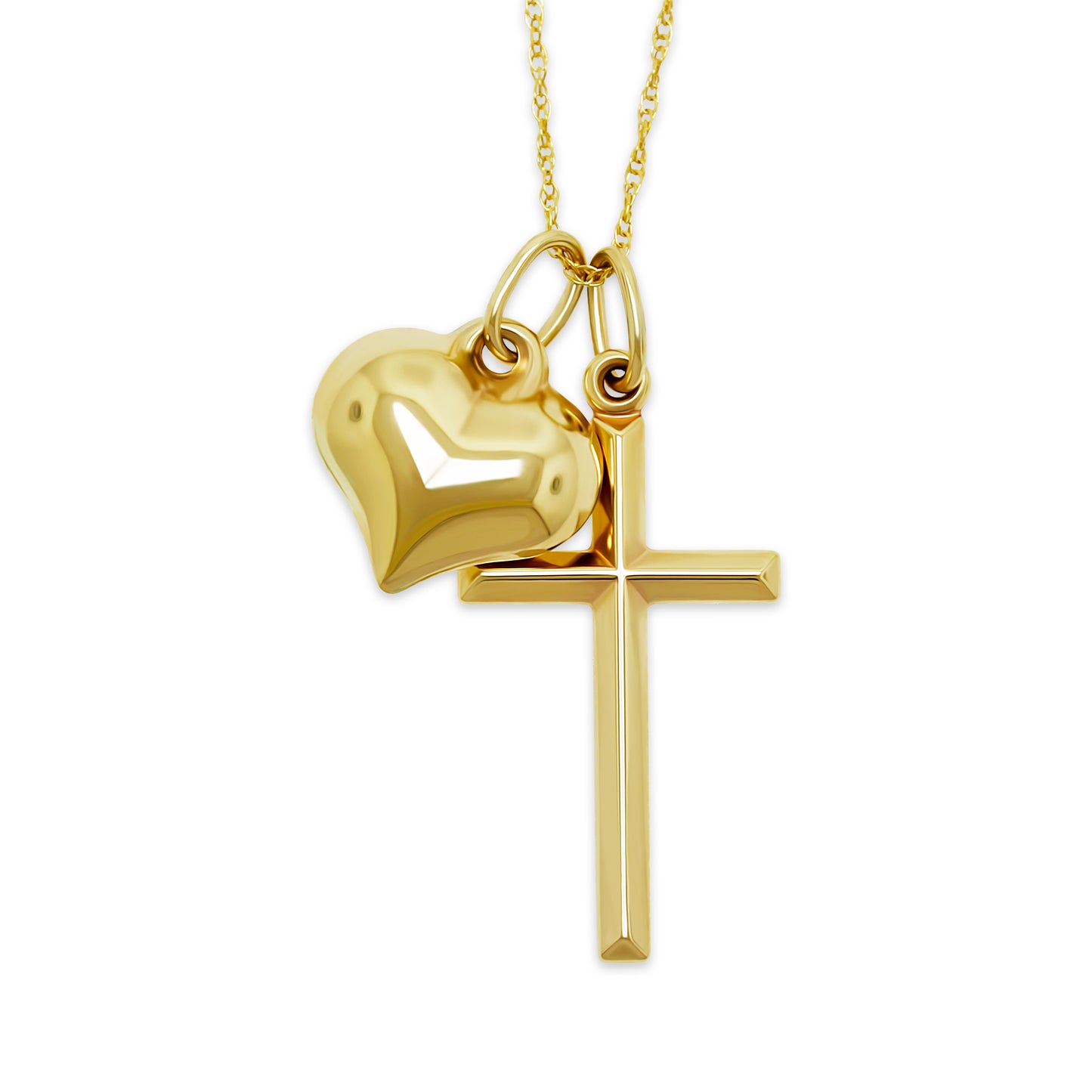 Gold Heart and Cross Pendant Necklace