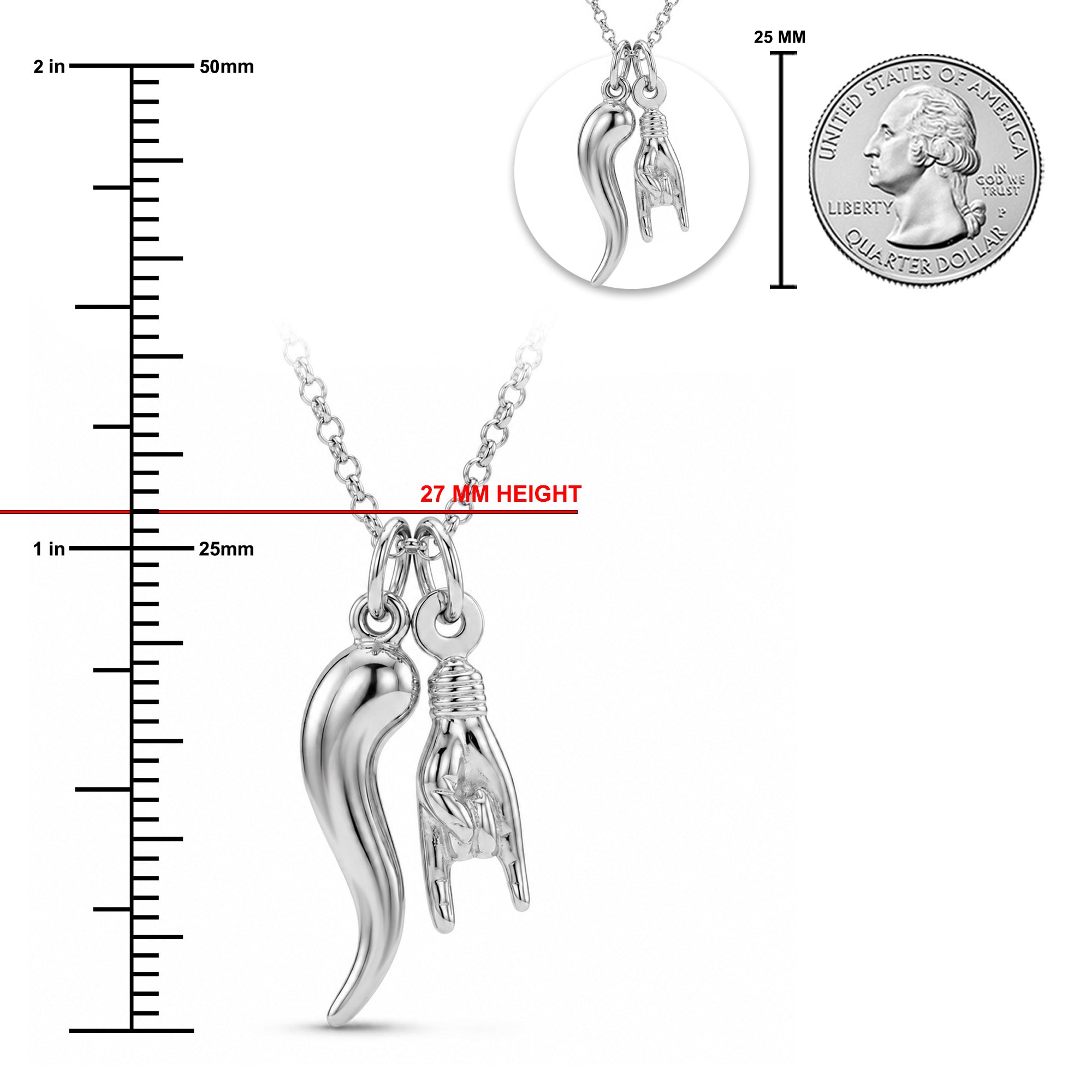 Silver Mano Cornuto Hand Necklace – 925 Sterling Silver Italian