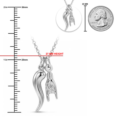 Silver Italian Horn with Hand Sign Necklace