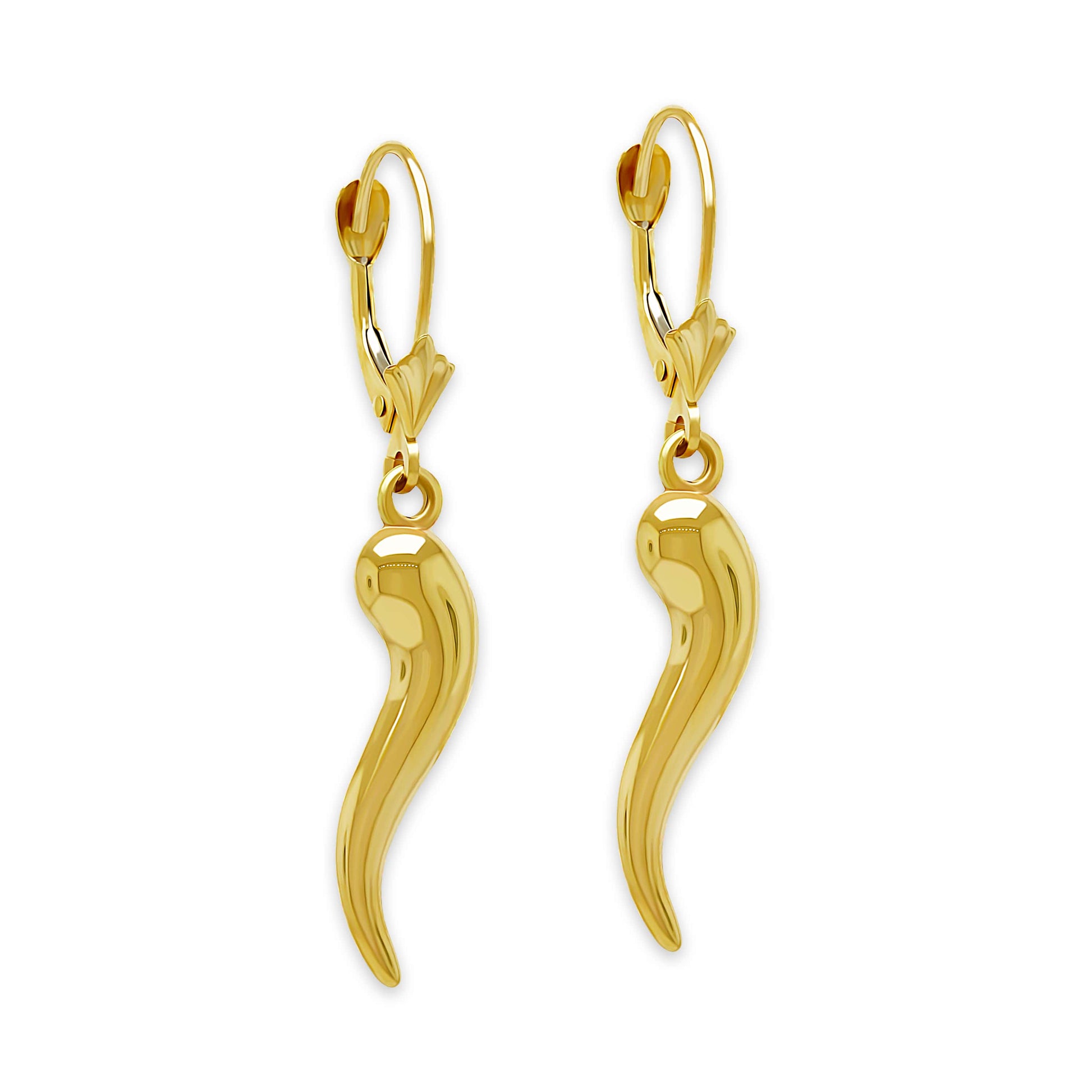 14 karat gold Italian horn dangle earring 