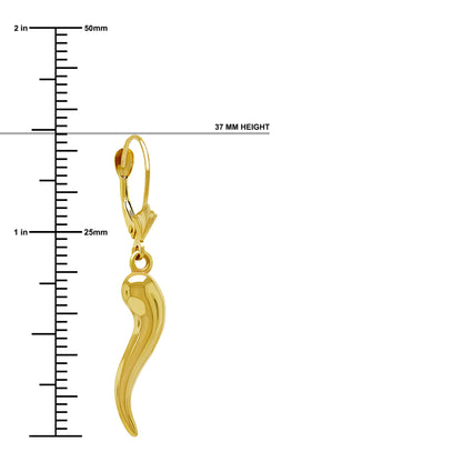 Italian horn dangle earring made with real 14 karat gold 