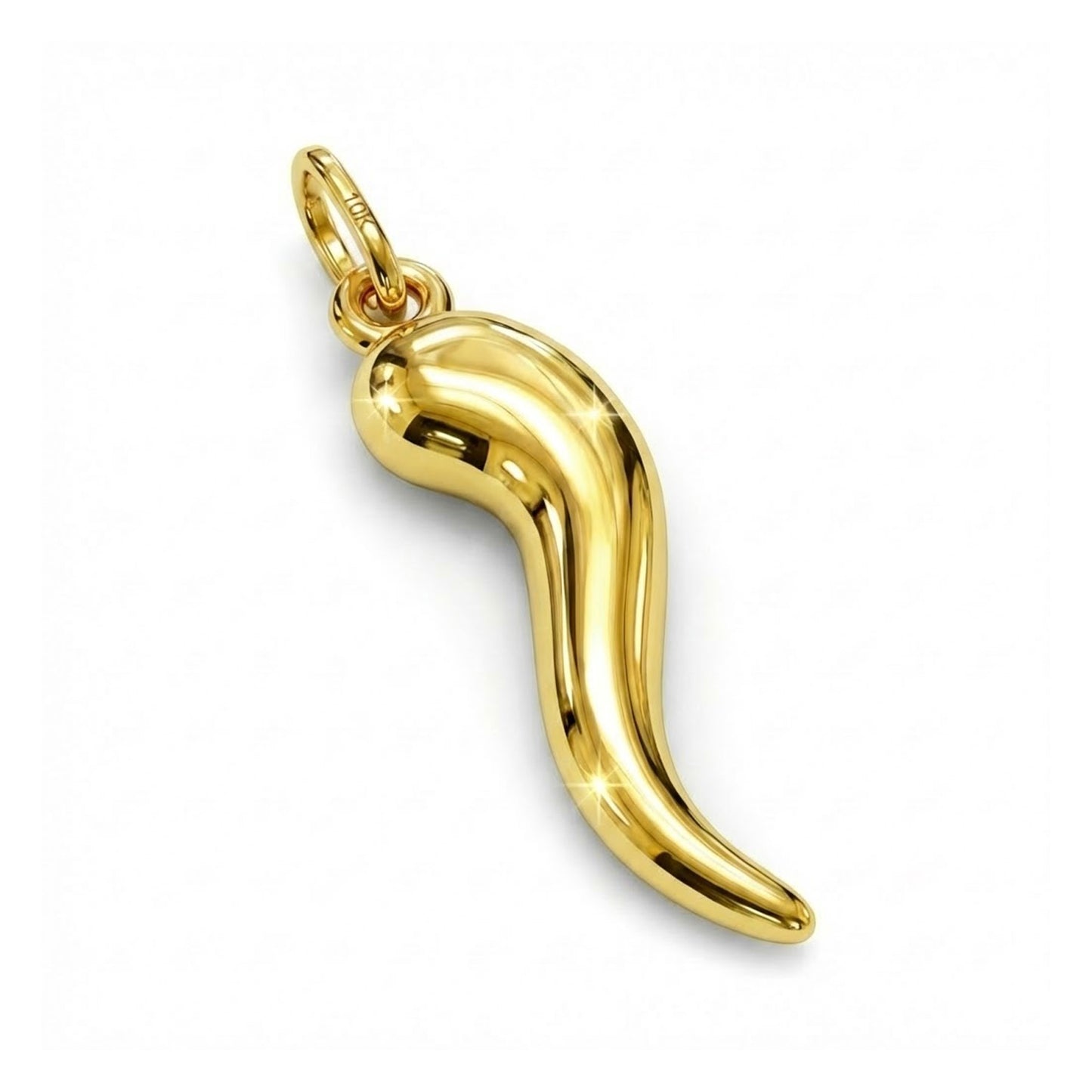 angled view of 10k gold Italian horn pendant good luck charm