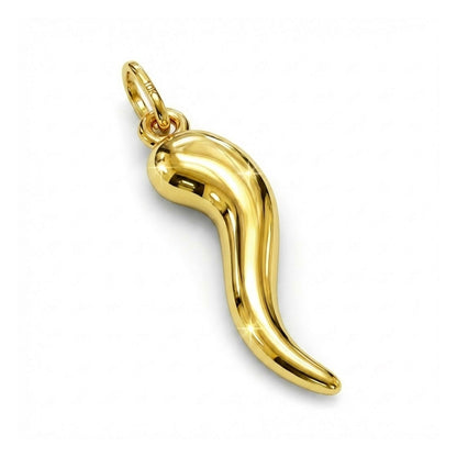 angled view of 10k gold Italian horn pendant good luck charm