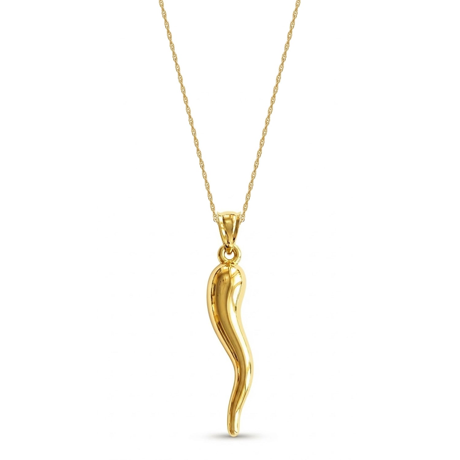 Large Gold Italian Horn on Gold Chain 
