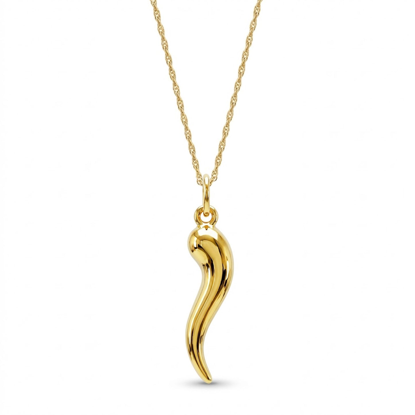 gold Italian horn necklace cornicello good luck pendant on chain