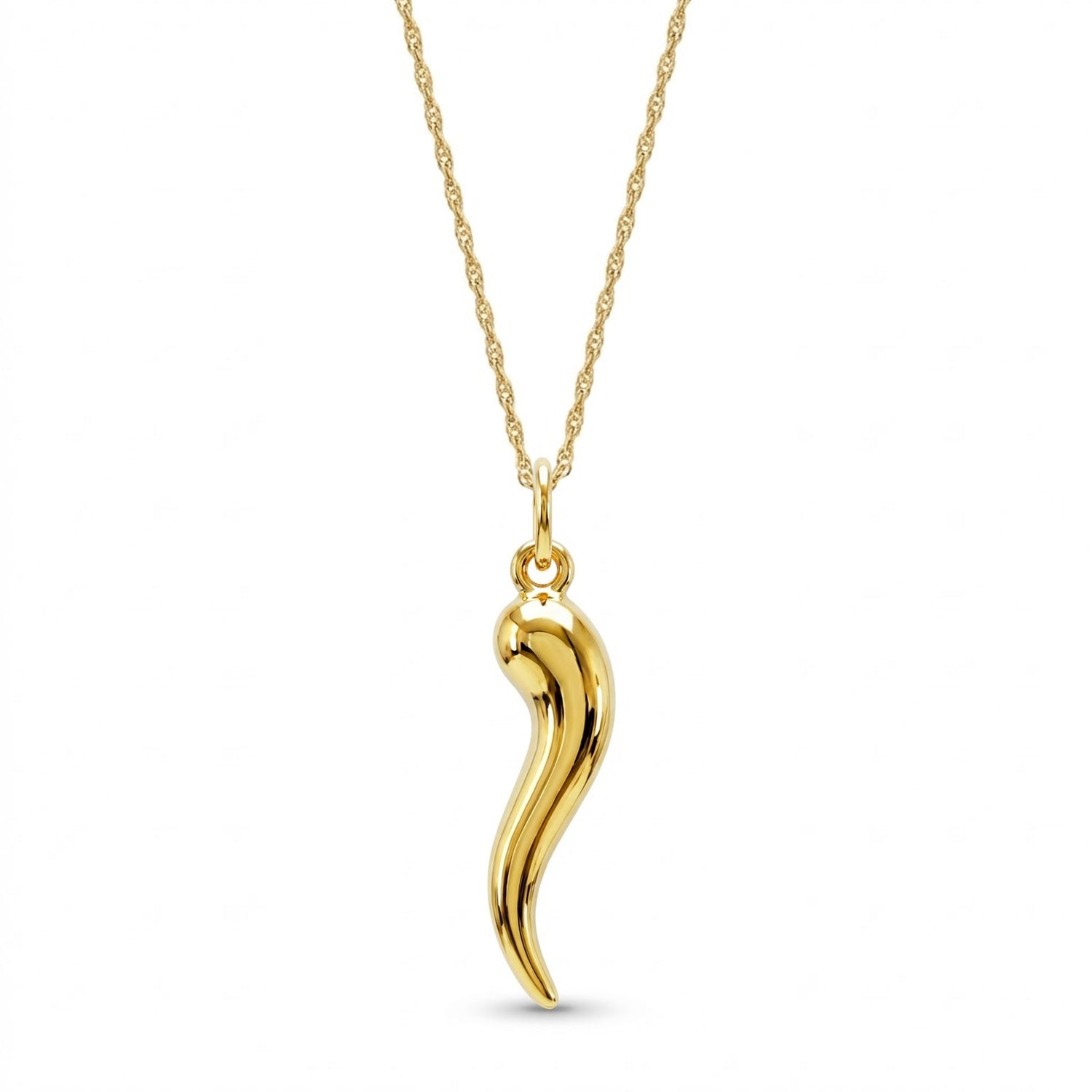 gold Italian horn necklace cornicello good luck pendant on chain