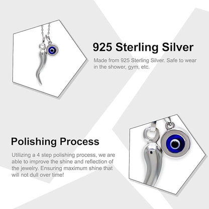 Silver Italian Horn with Evil Eye Necklace