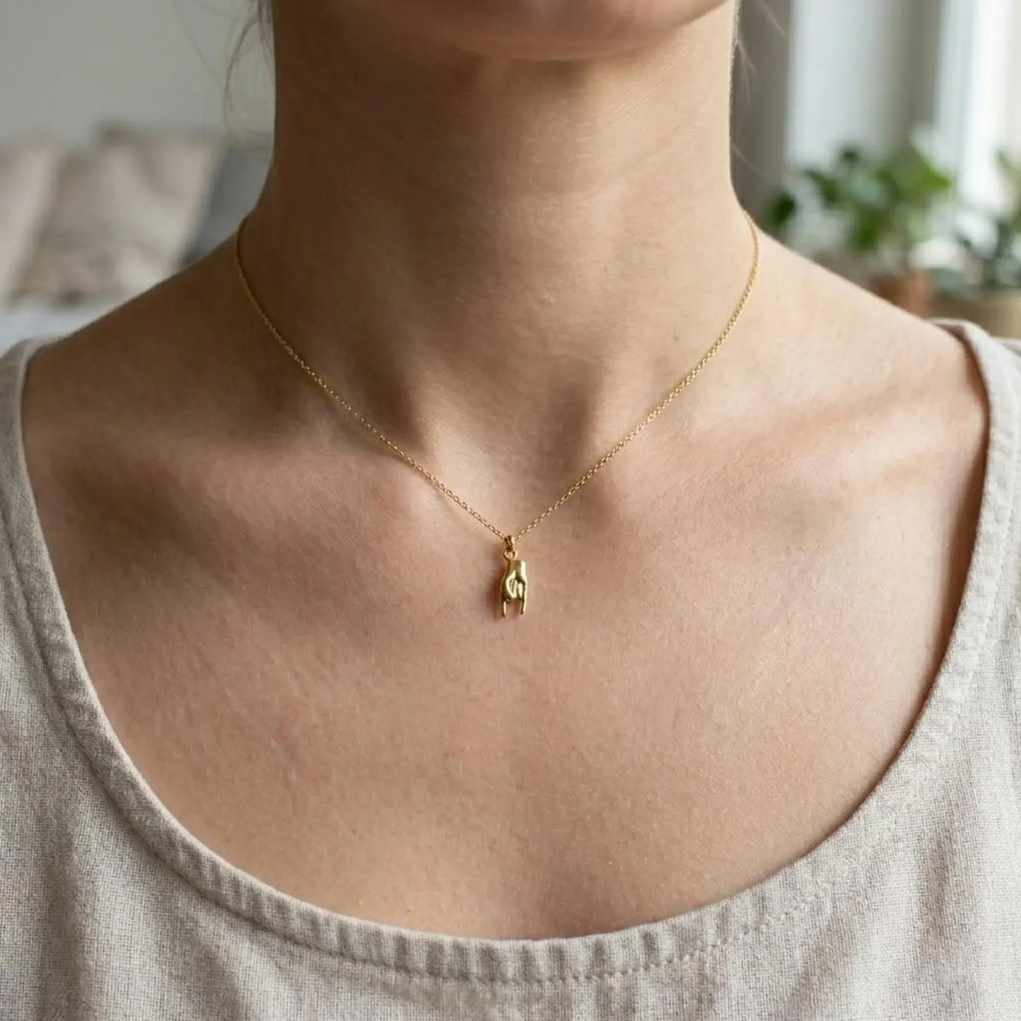Gold Plated Mano Cornuto Hand Necklace